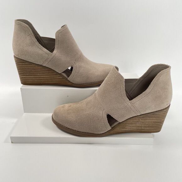 TOMS Kallie Cutout Wedge Ankle Boots Booties Womens Tan Suede Slip On Size 8.5 - Picture 2 of 11